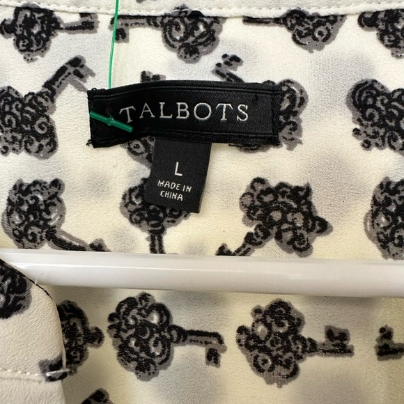 Talbots Key Novelty Print Long‎ Sleeve Henley Blouse Size Large - Picture 2 of 4